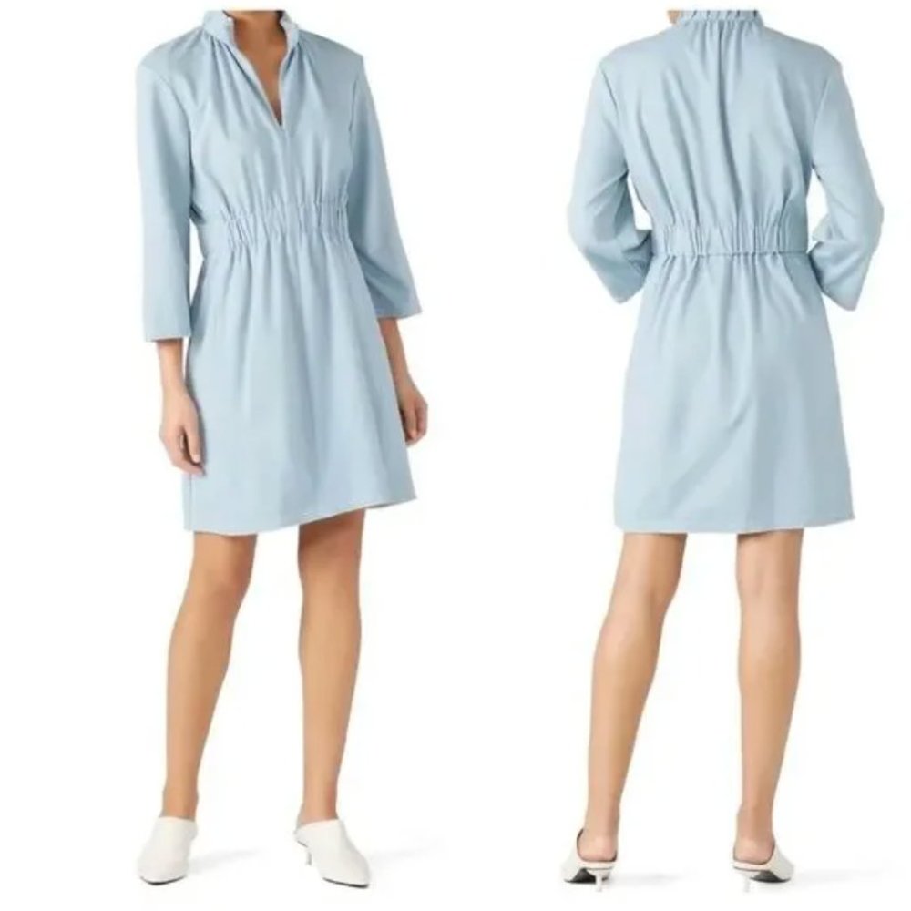 Tibi Weston Knit Mini Zip Up Shirred Dress - Cloud Blue